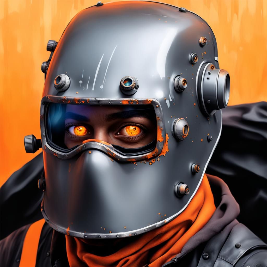 Adventurer in Welding Mask, Graffiti Art Style