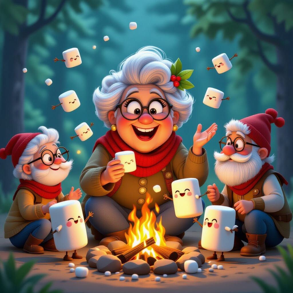 Gray-Haired Grandma Celebrates Marshmallow Festival