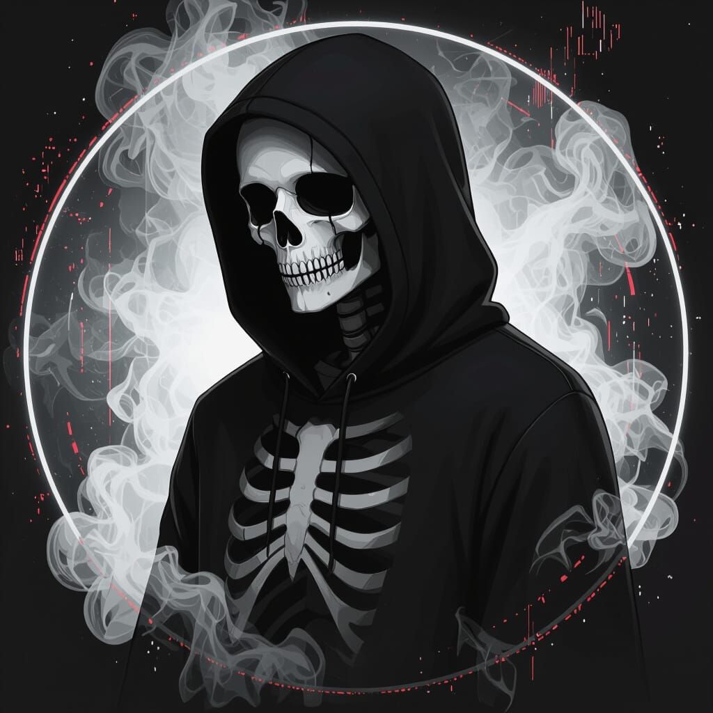 Monochromatic Portrait of a Figure in Hoodie, Digital Art