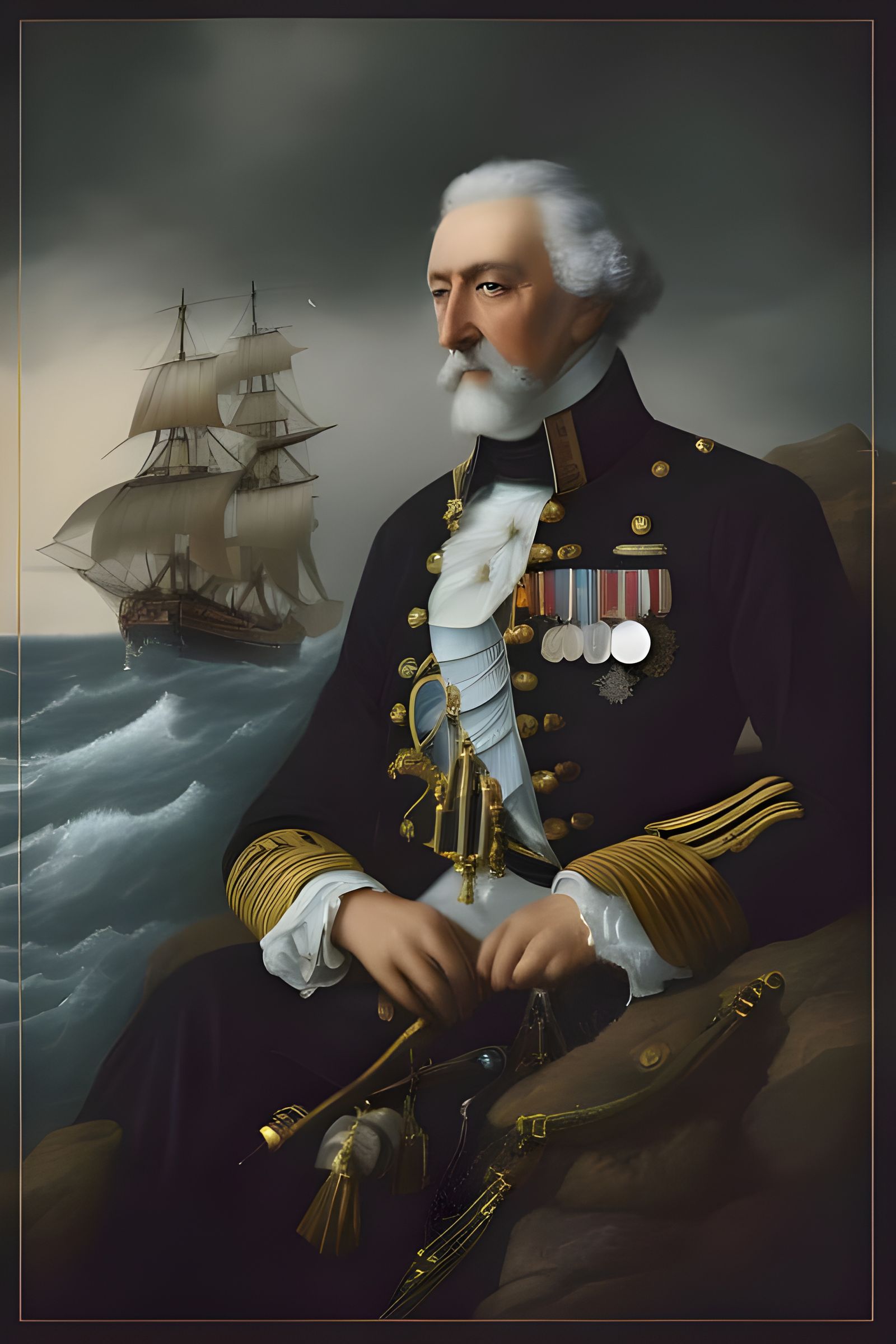 Old Admiral Portrait on Stormy Coast