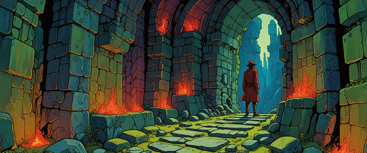 Golem Creation in Catacombs: Comic Book Style