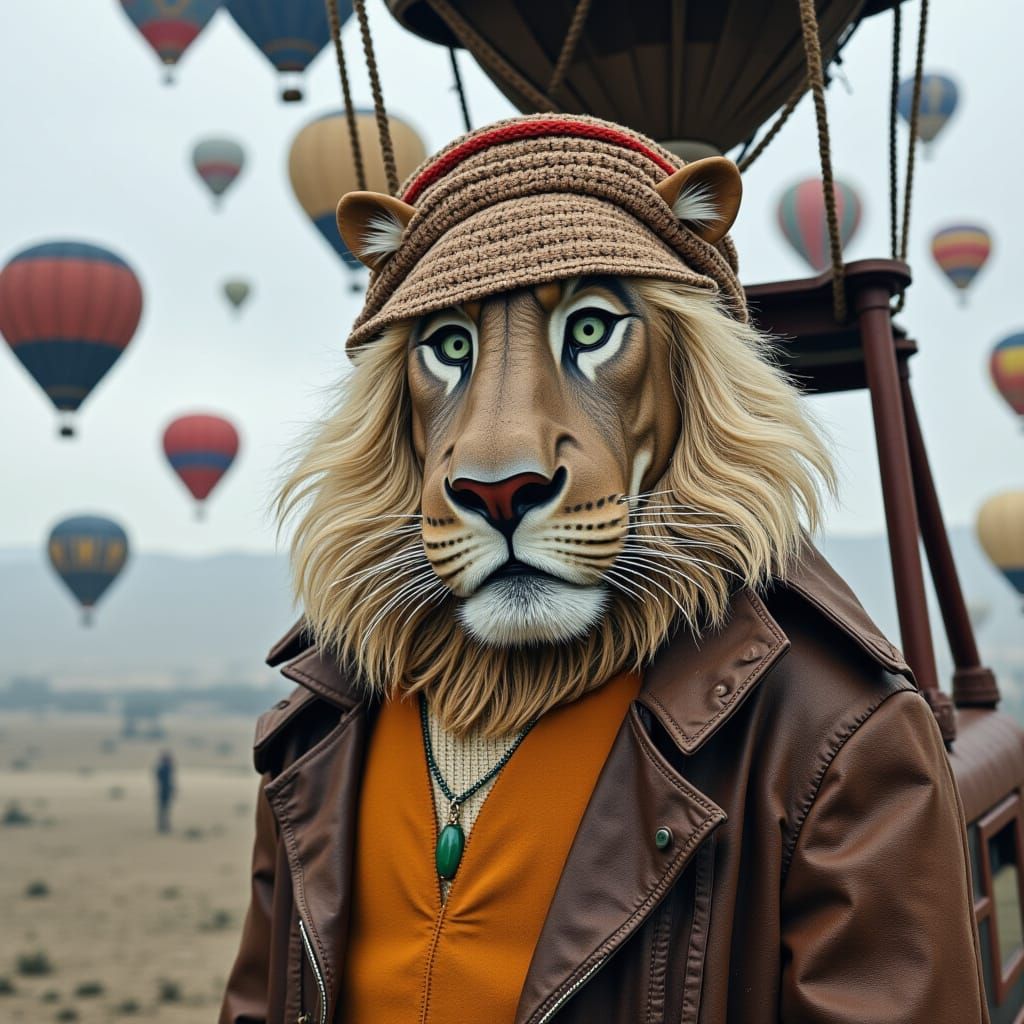 Man Soars Above the Ground in a Vibrant Hot Air Balloon