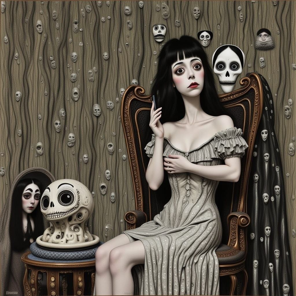 Whimsical Portrait of a Girl in a Haunted Guest Bedroom