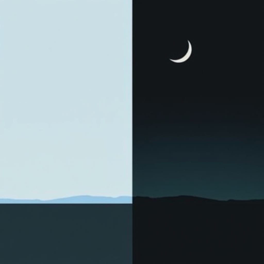 Day and Night Divided Landscape in Georgia O'Keefe Style