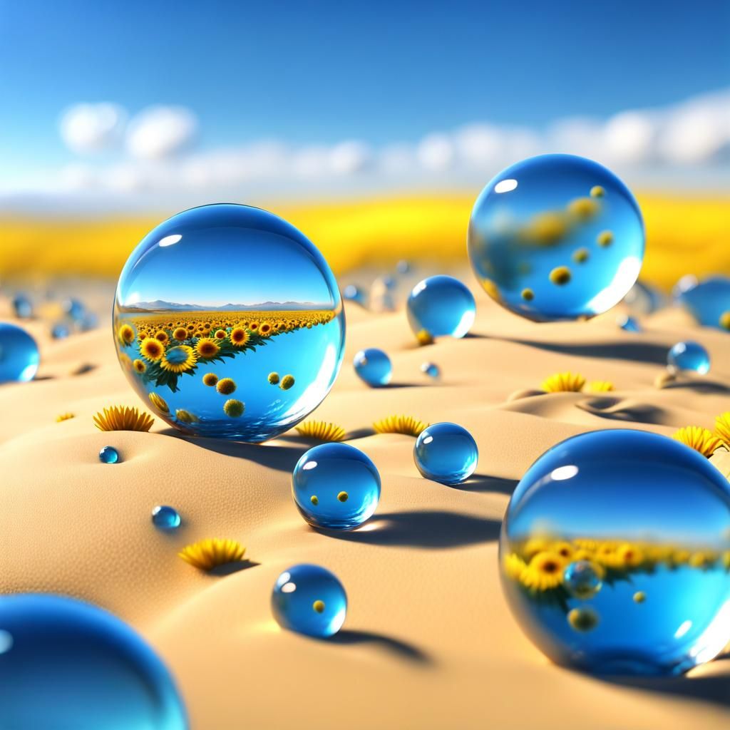 Glass Sunflower Floats in Desert Bubble