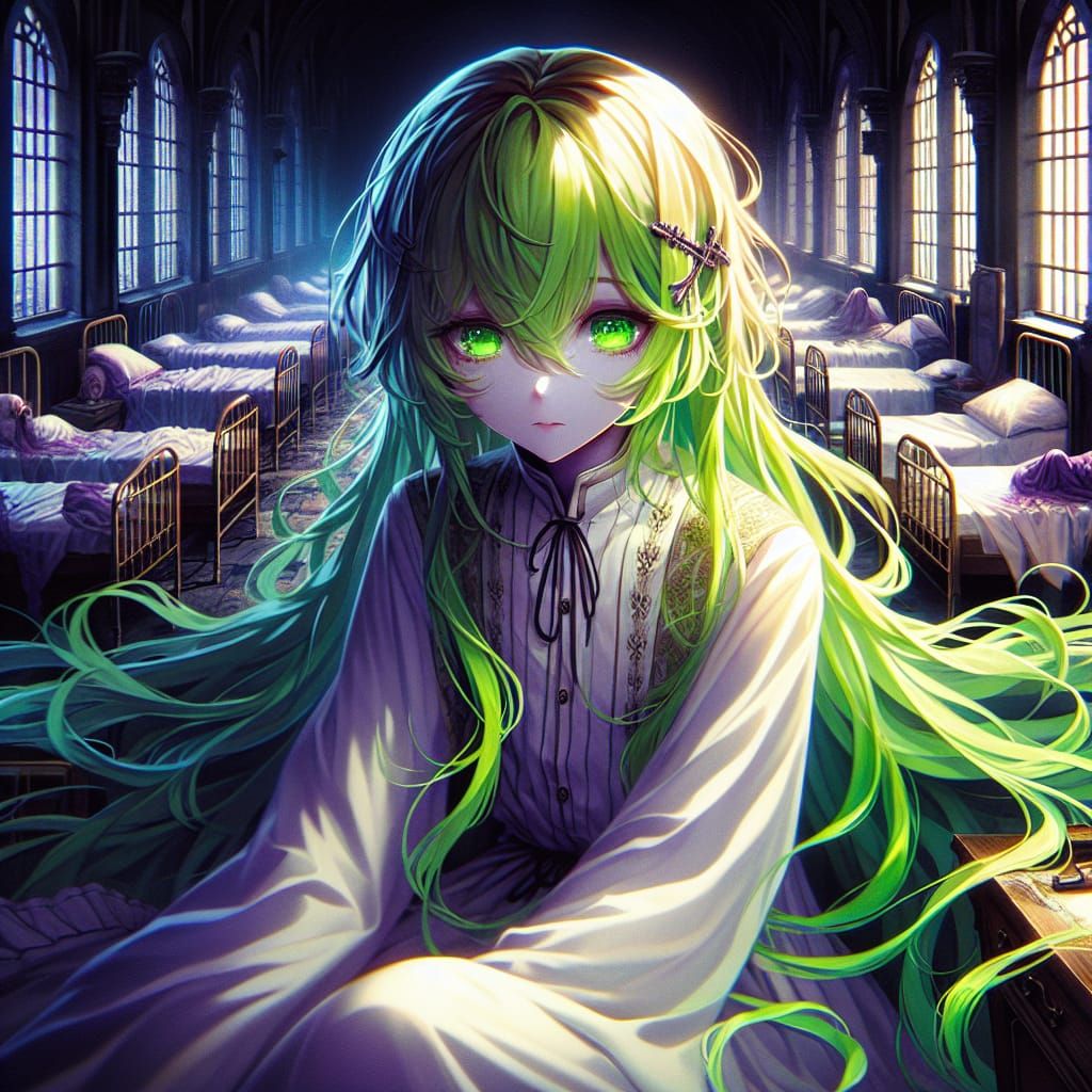 Lonely Anime Girl in Dark Bedroom: Fantasy Art