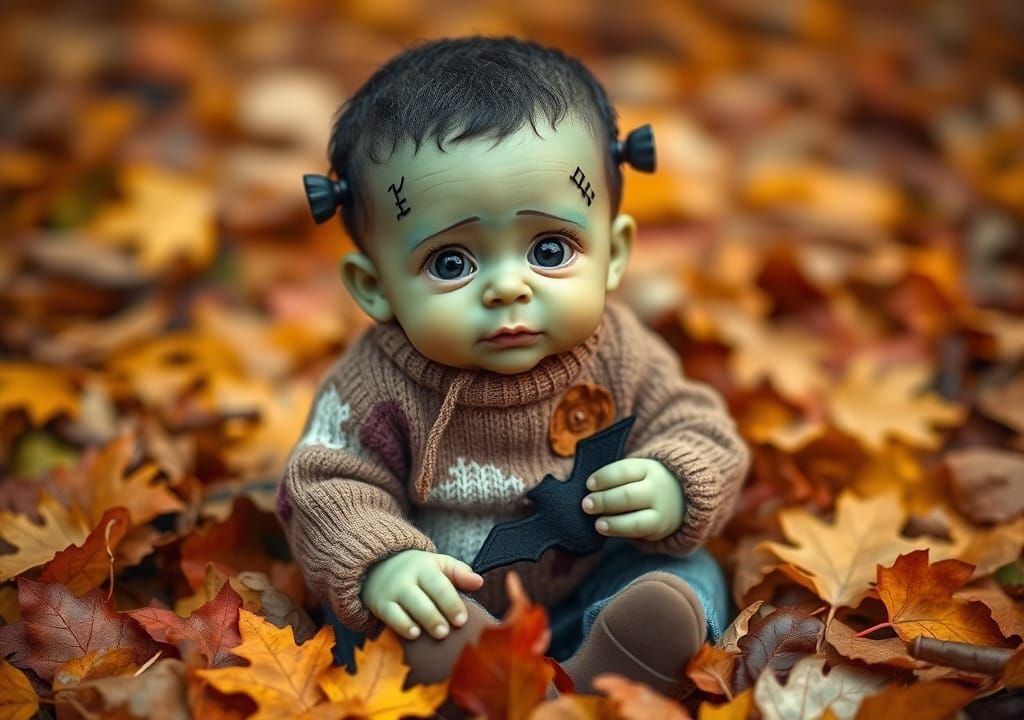 Adorable Baby Frankenstein in Autumn Wonderland