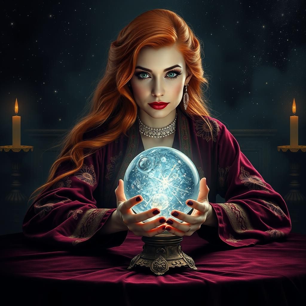 Mystical Fortune Teller Gazing into Crystal Ball