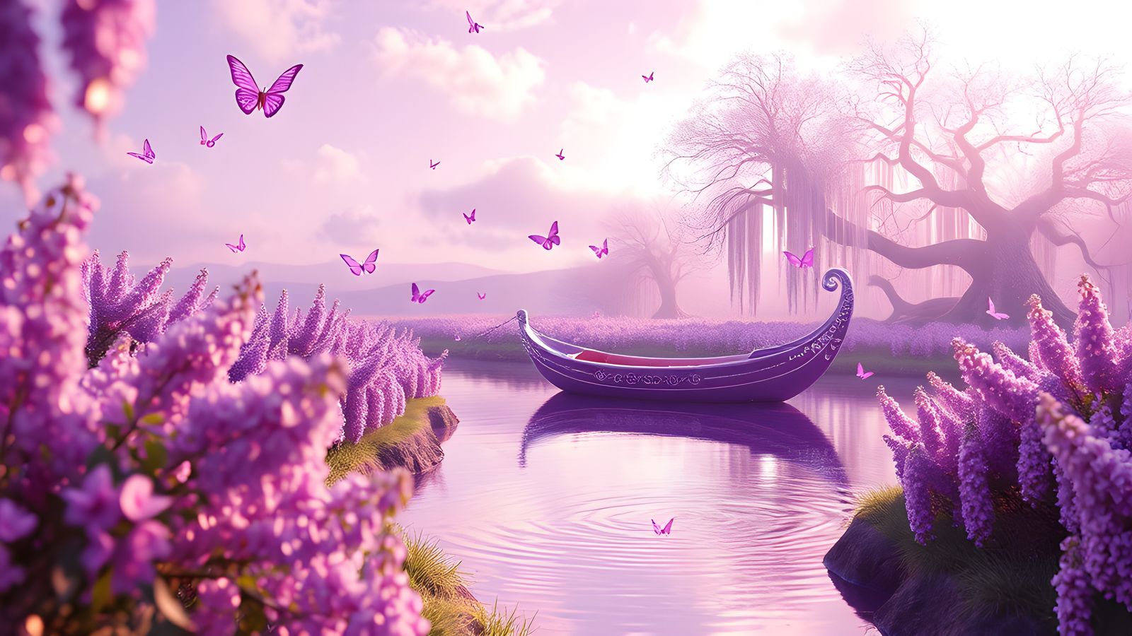 Whimsical Purple Dreamscape in a Soft, Glowing Light