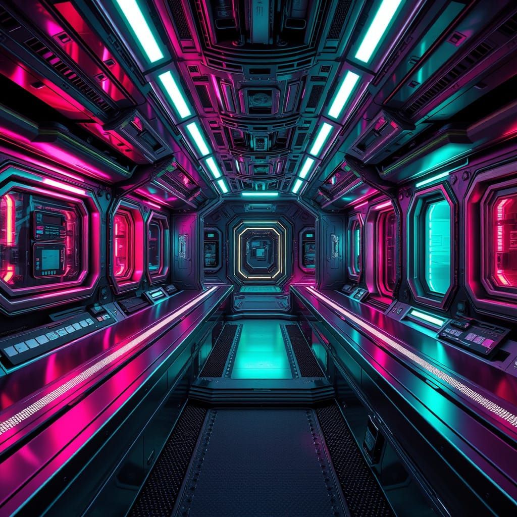 Sleek Futuristic Space Station in Gritty High-Contrast Aesth...