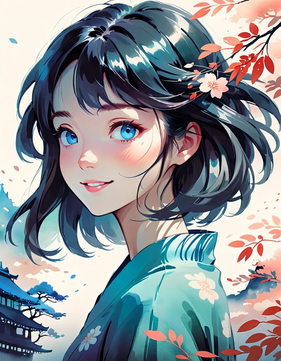 Ethereal Portrait in Watercolor Style