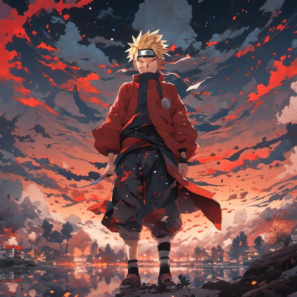 Naruto in Dark War Scene, Detailed Fantasy Art