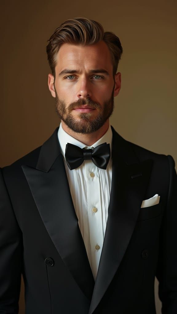 Striking Man in Tuxedo: Hyperrealistic Portrait