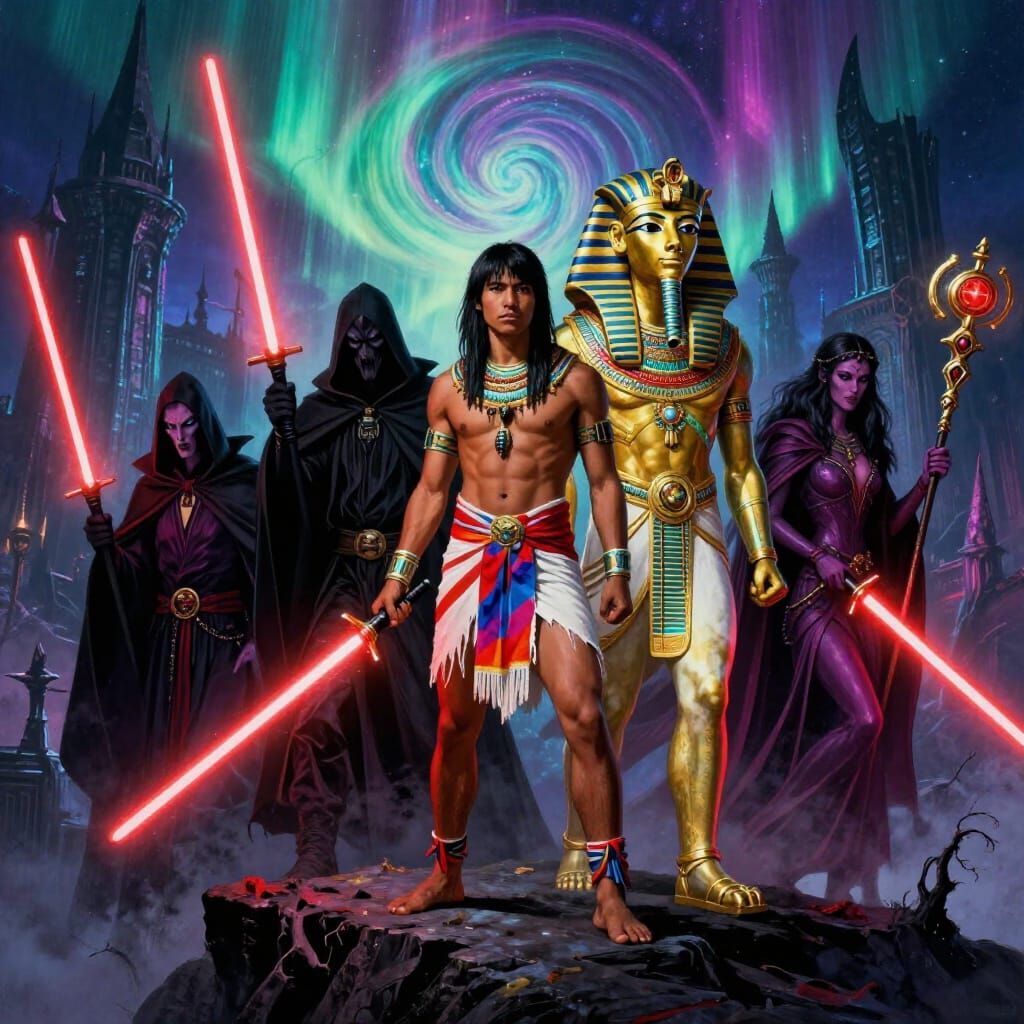 Native American Warrior with King Tut & Vampire Sith