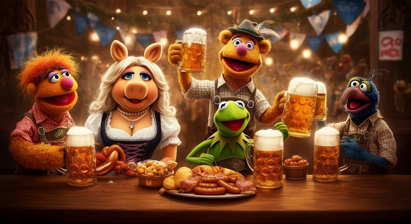 Muppets Oktoberfest Celebration in Hyperrealism Style
