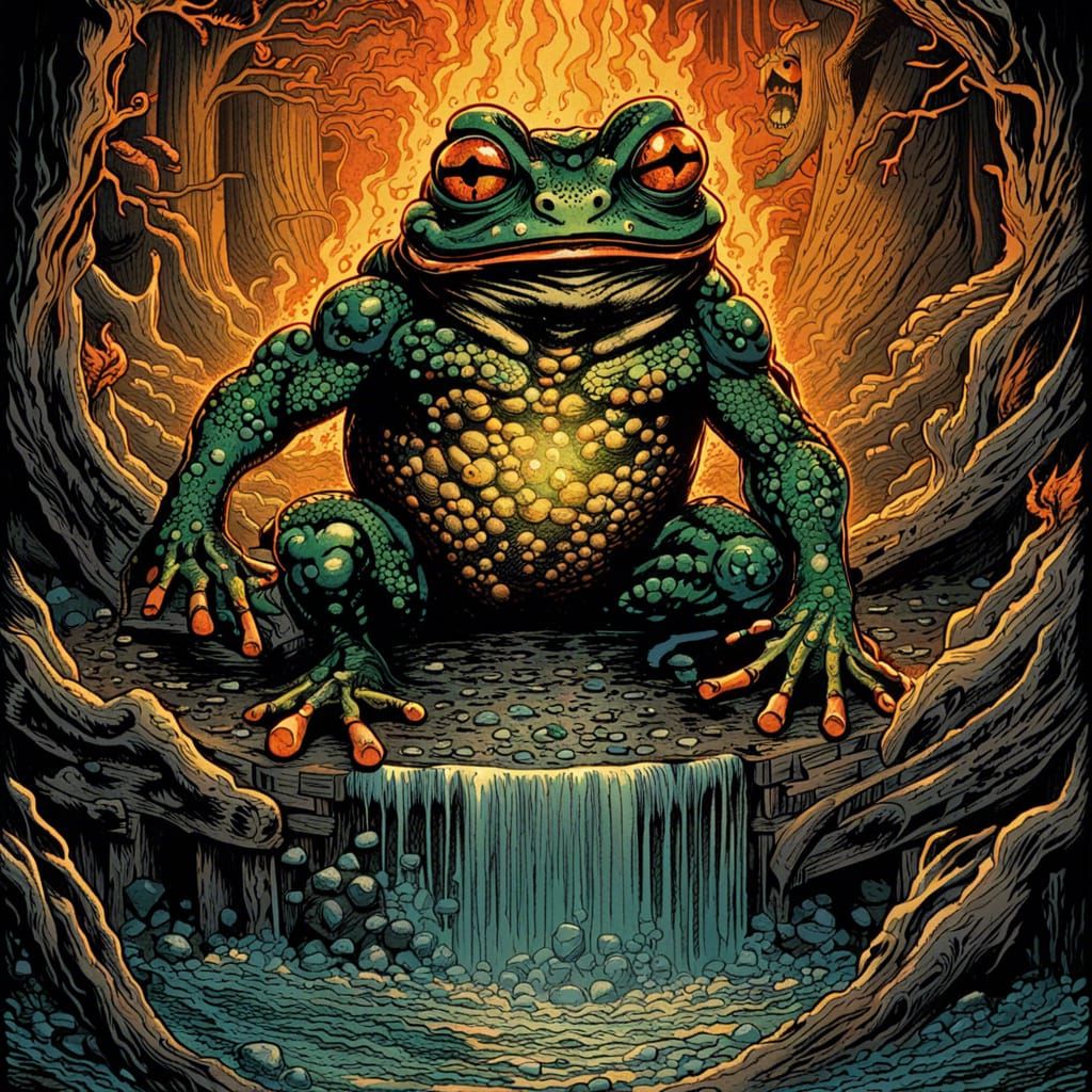 Japanese Woodblock Print: Frog Balrog Hybrid