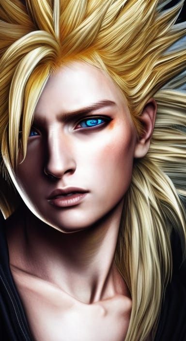 Hyperrealistic Super Saiyan Woman in Oil Painting Style