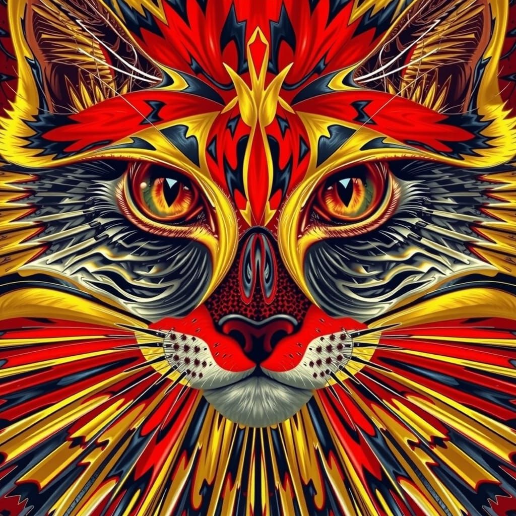 Symmetrical Fractal Kitten in Pre-Raphaelite Style