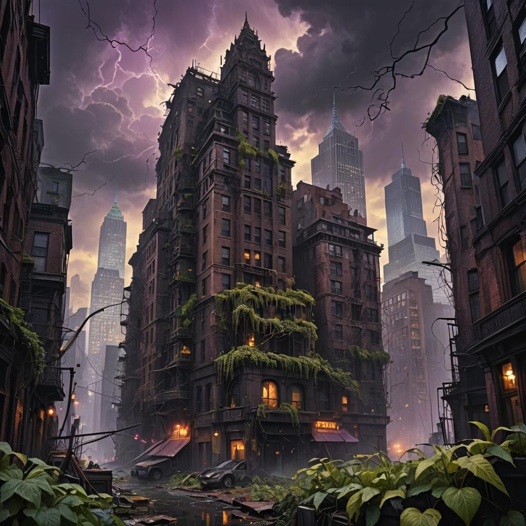 Dark Fantasy Ruins: New York Skyline Reclaimed