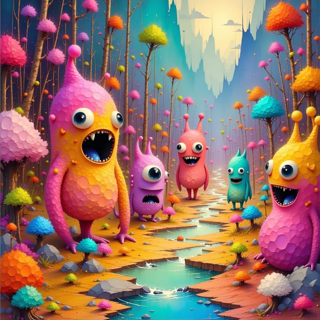 Colorful Candy Monsters in a Candy Land