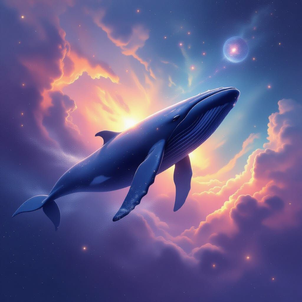 Majestic Whale Breaches Cosmic Nebula in Surreal Digital Art