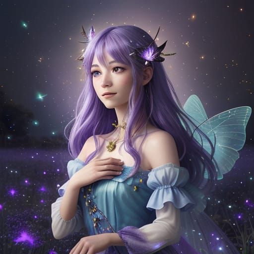 Purple-Haired Fairy Dances in Firefly Field
