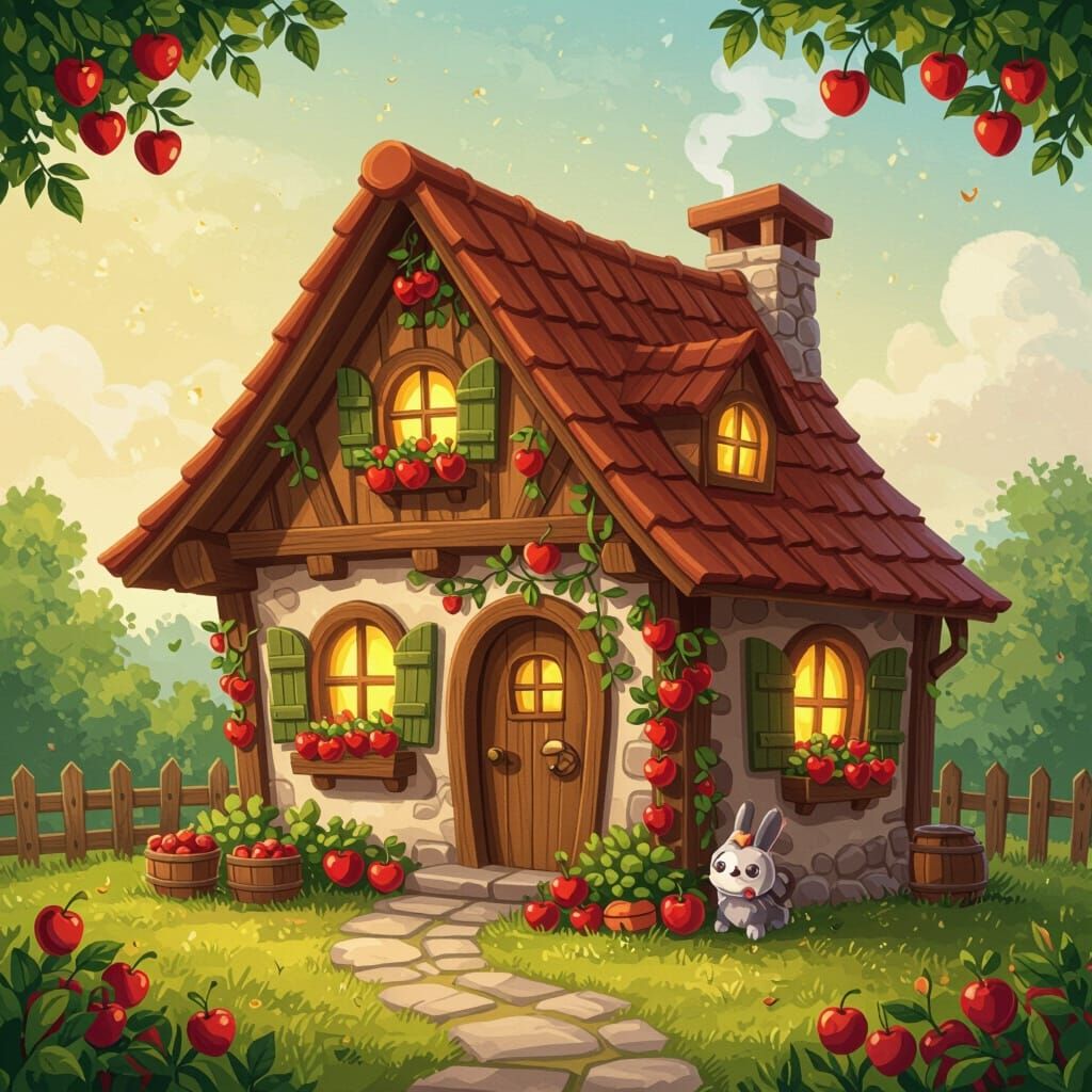Strawberry Cottage: A Whimsical Fairy-Tale Illustration