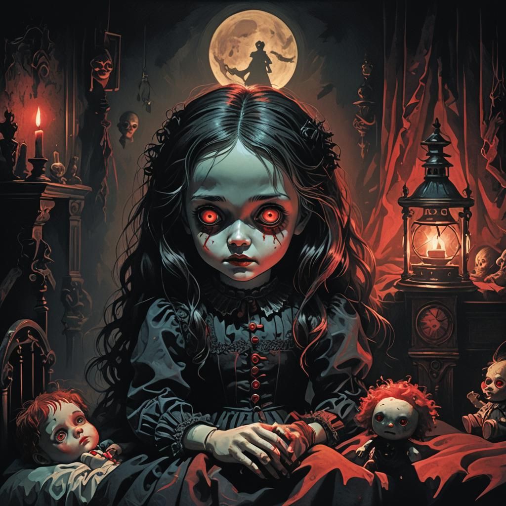 Gothic Horror Doll with Glowing Eyes