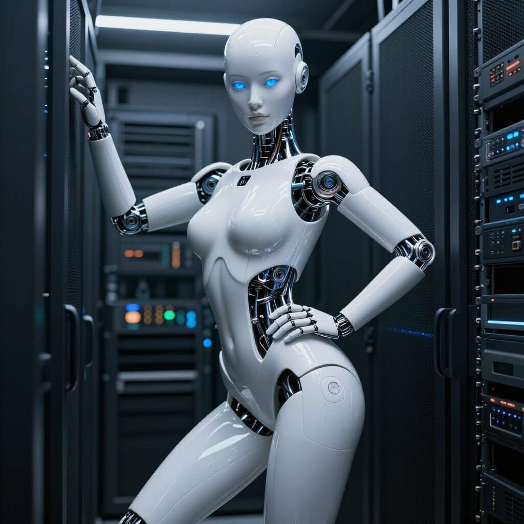 A hyper-realistic, cinematic of a next-generation "Physical AI" humanoid assistant in 2026. The android features a minim...