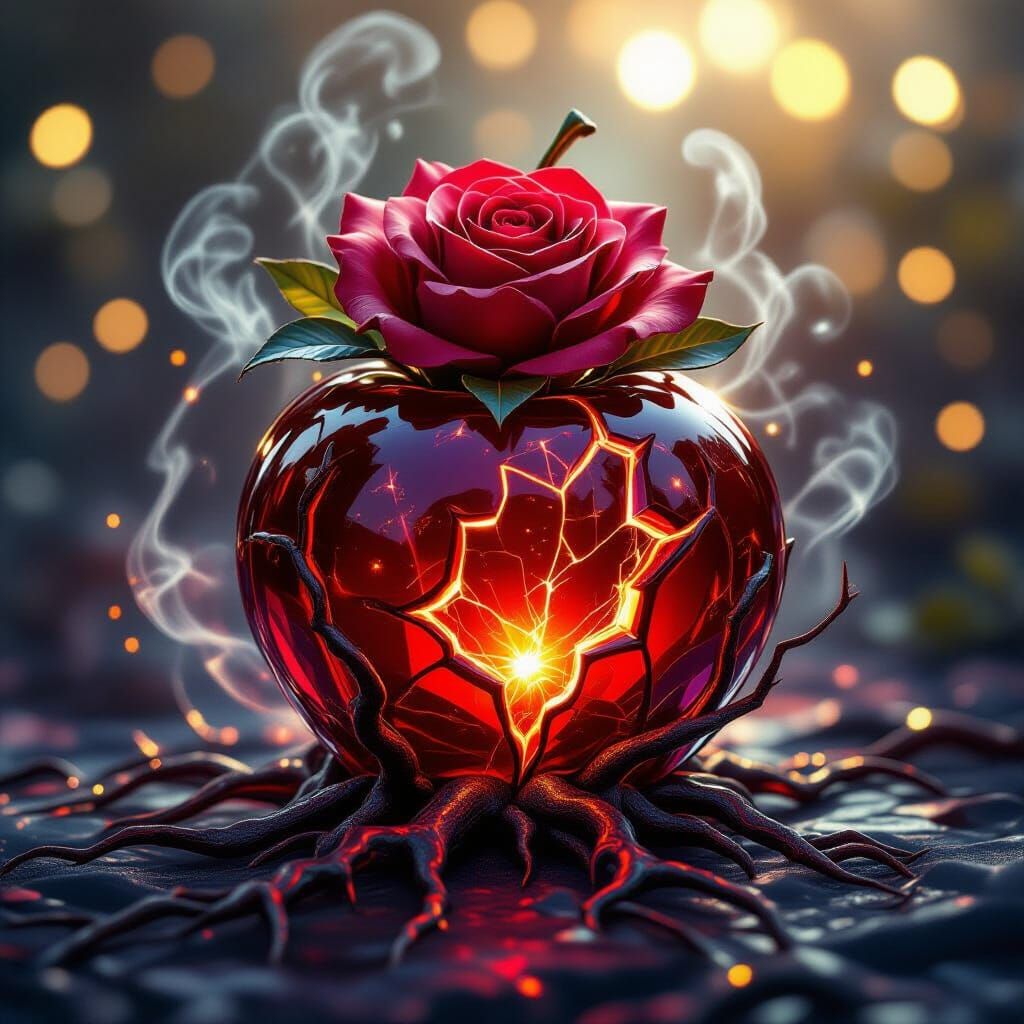 Fantasy Ruby Candy Apple with Crimson Rose