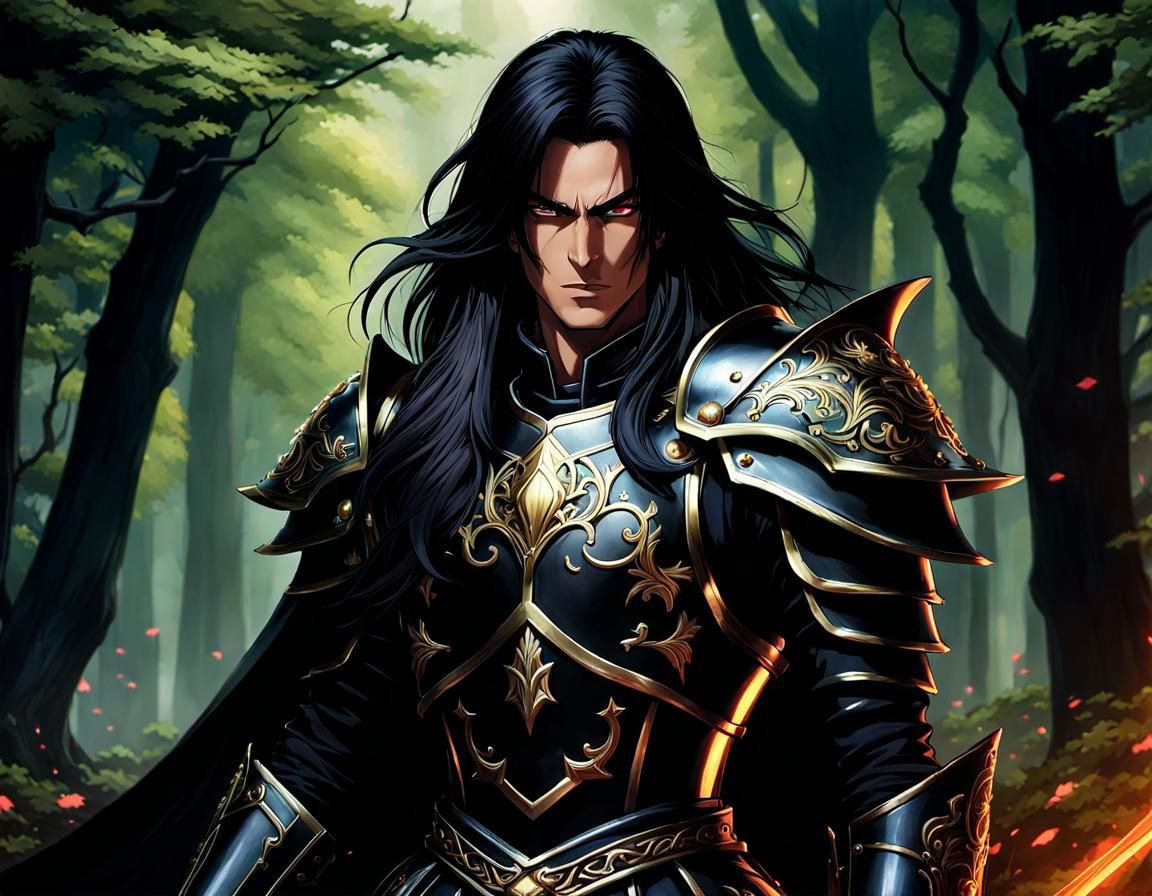 Black Knight Anime Character in Detailed Digital Art