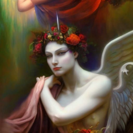 Androgynous Angel in Enchanted Garden, Art Nouveau