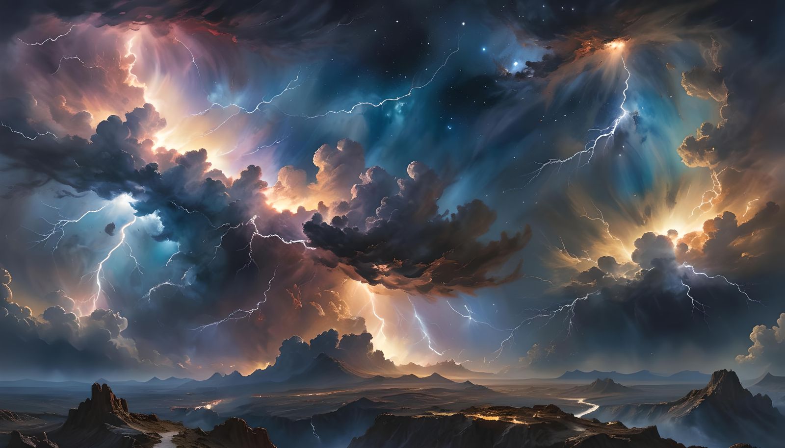 Jupiter Lightning Storms in Candy Watercolour Style