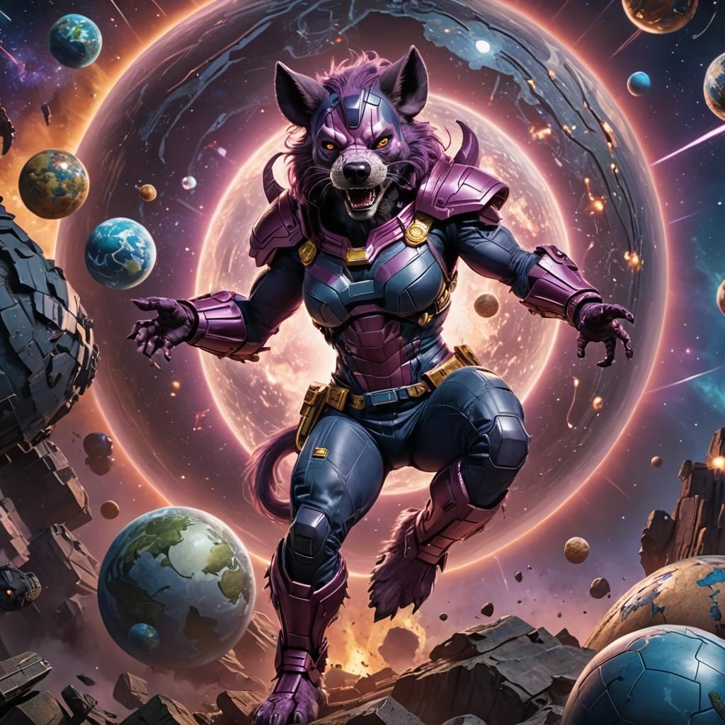 Furry Galactus She-Hyena Eats Earth in Space