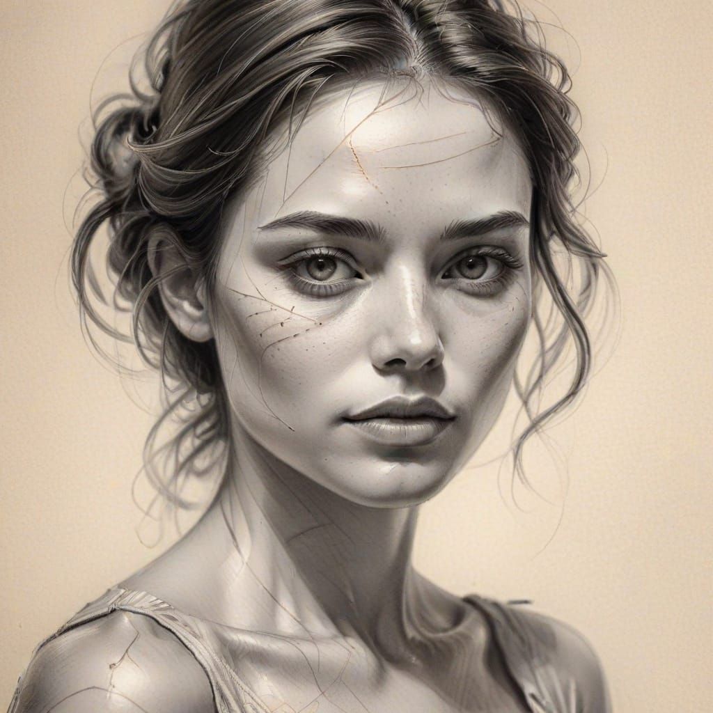 Expressive Pencil Sketch of a Beautiful Woman