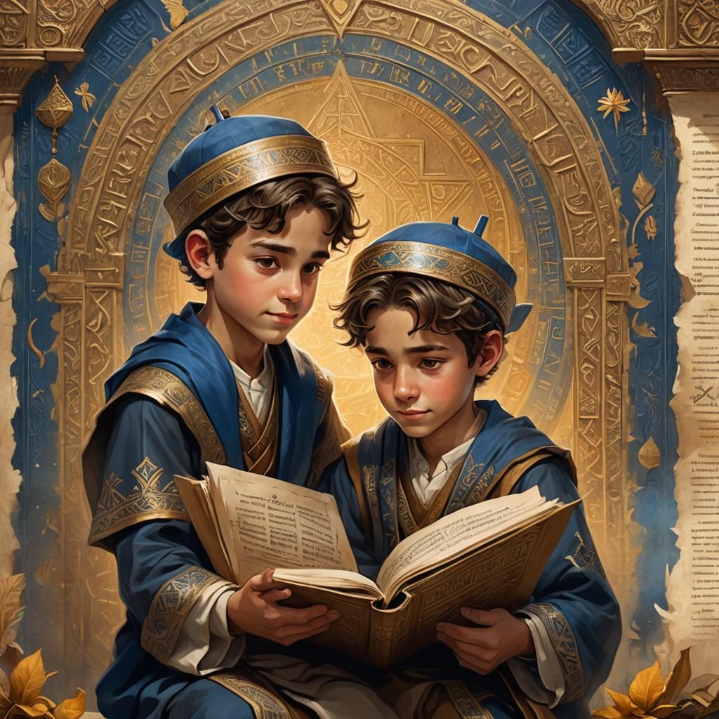 Boys Learning Torah: Whimsical Fantasy Concept Art