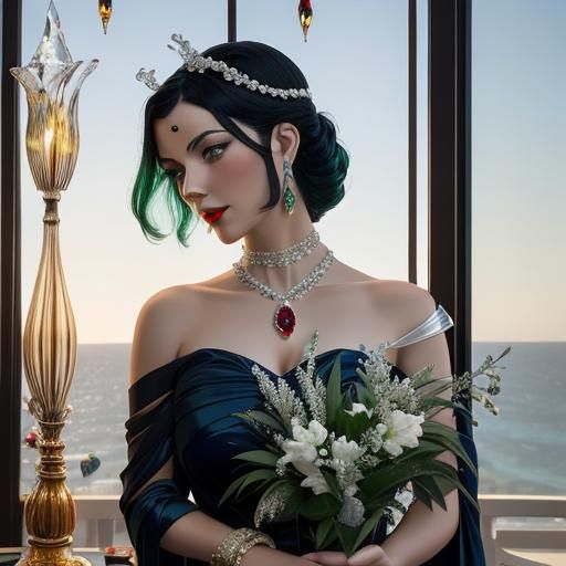 Erté Art Deco Salon with Jewels and Glass