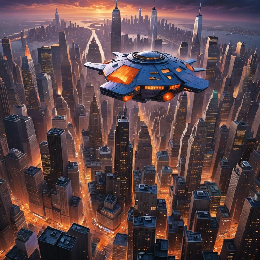 Towering Spaceships Loom Over New York City
