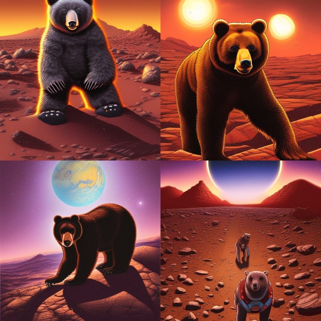 Teddy Bear on Mars in Comic Book Style