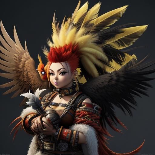 Cute Yellow Bird with Mohawk in Knitted Yarn Style