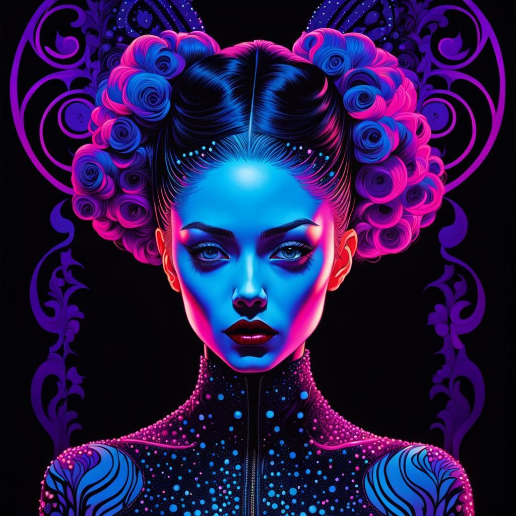 Neon Demon Portrait in Black Light Art Style