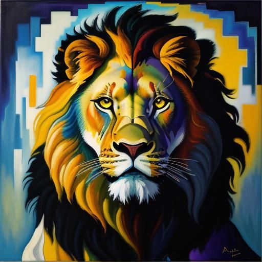 Abstract Lion in Cubist Impasto Style