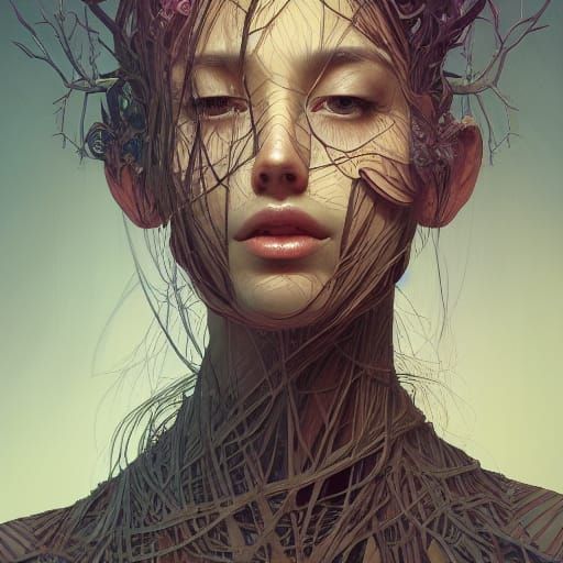 Abstract Portrait of Woman Made of Branches