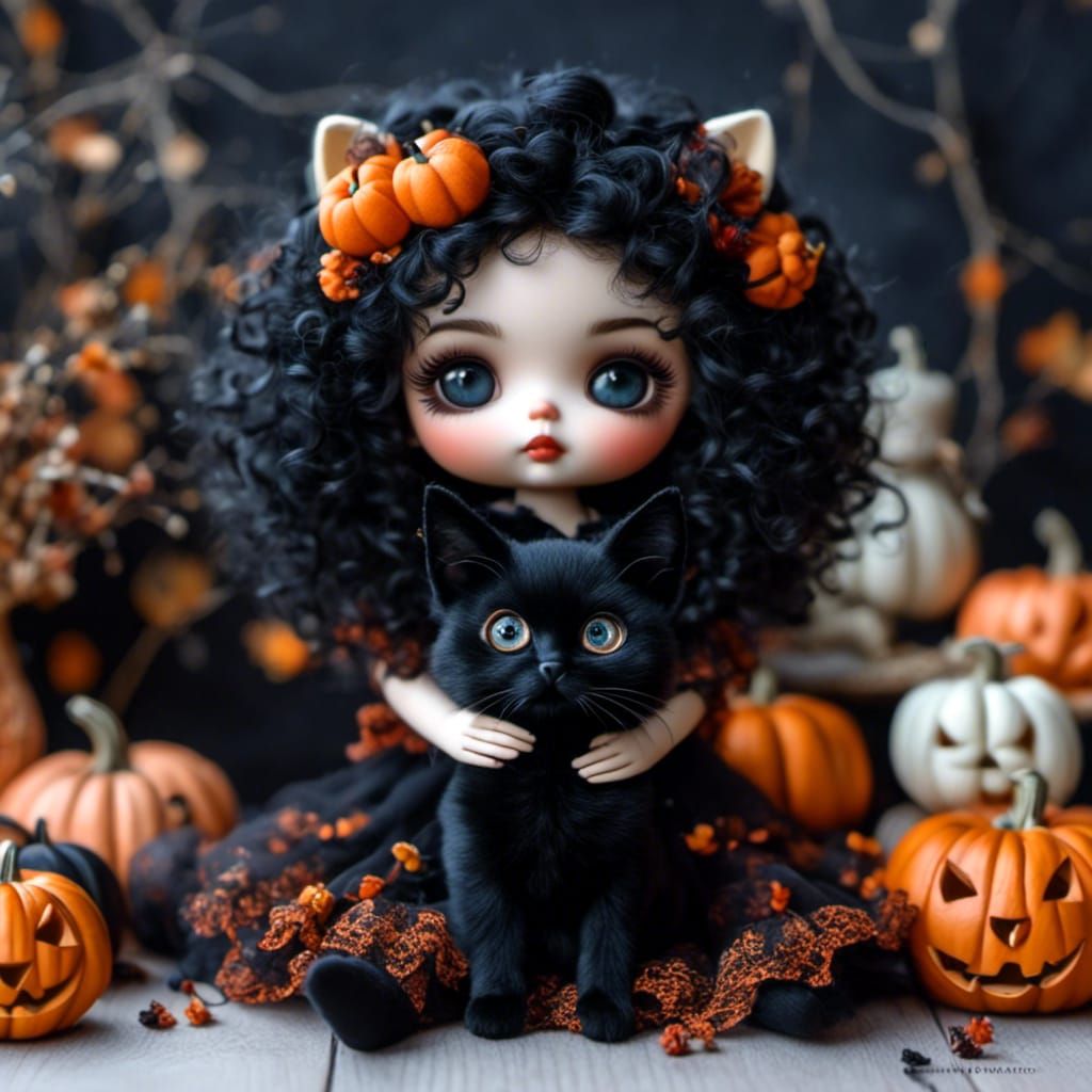 Halloween Woolen Doll with Bats and Jack-o-Lantern