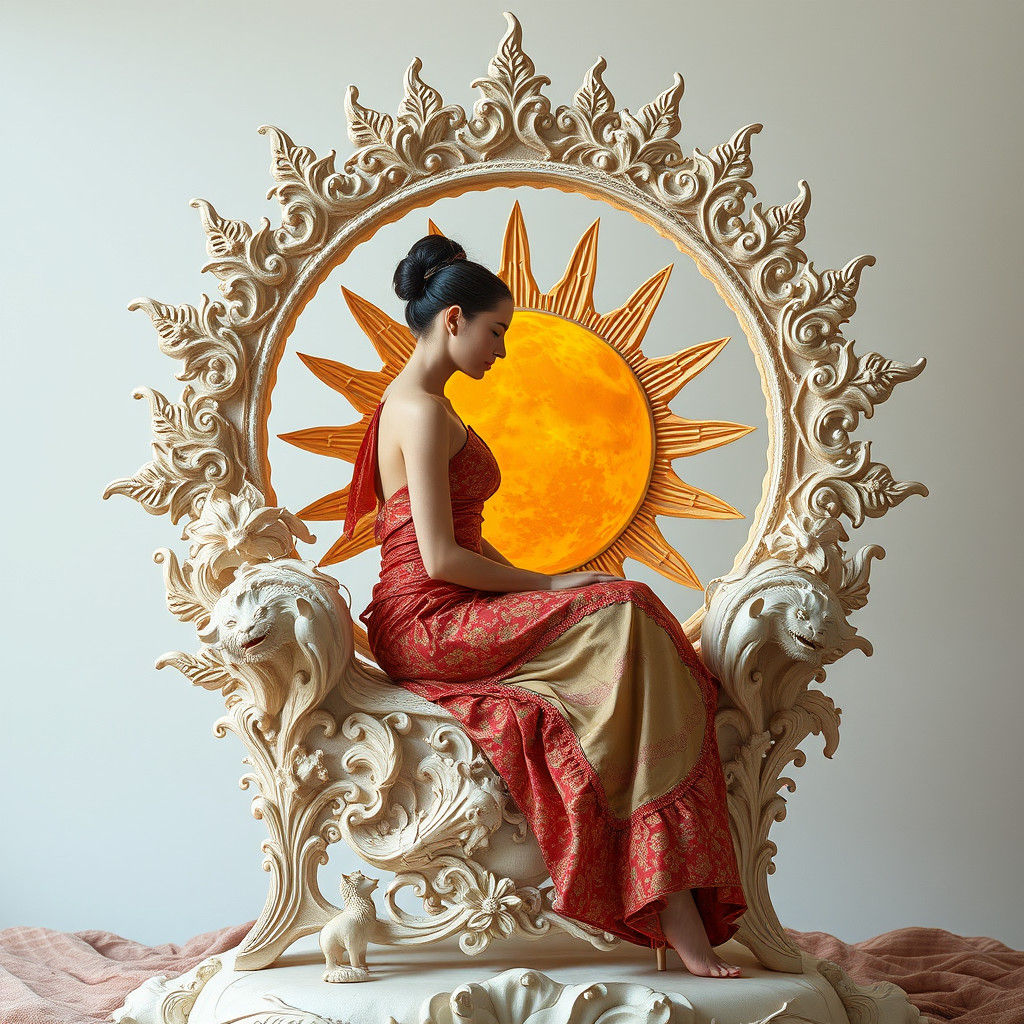 Woman in Sun and Moon Chair, Fairytale Art