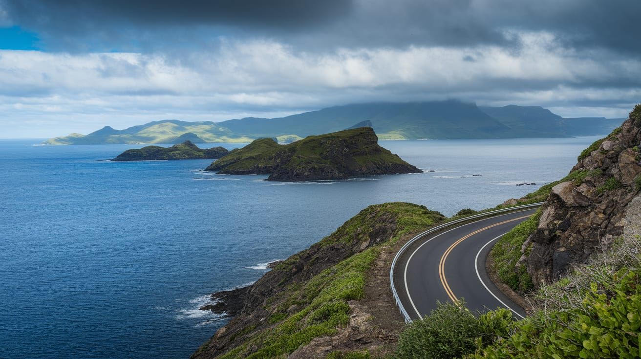 Serene Coastal Roadscape in Realistic Style