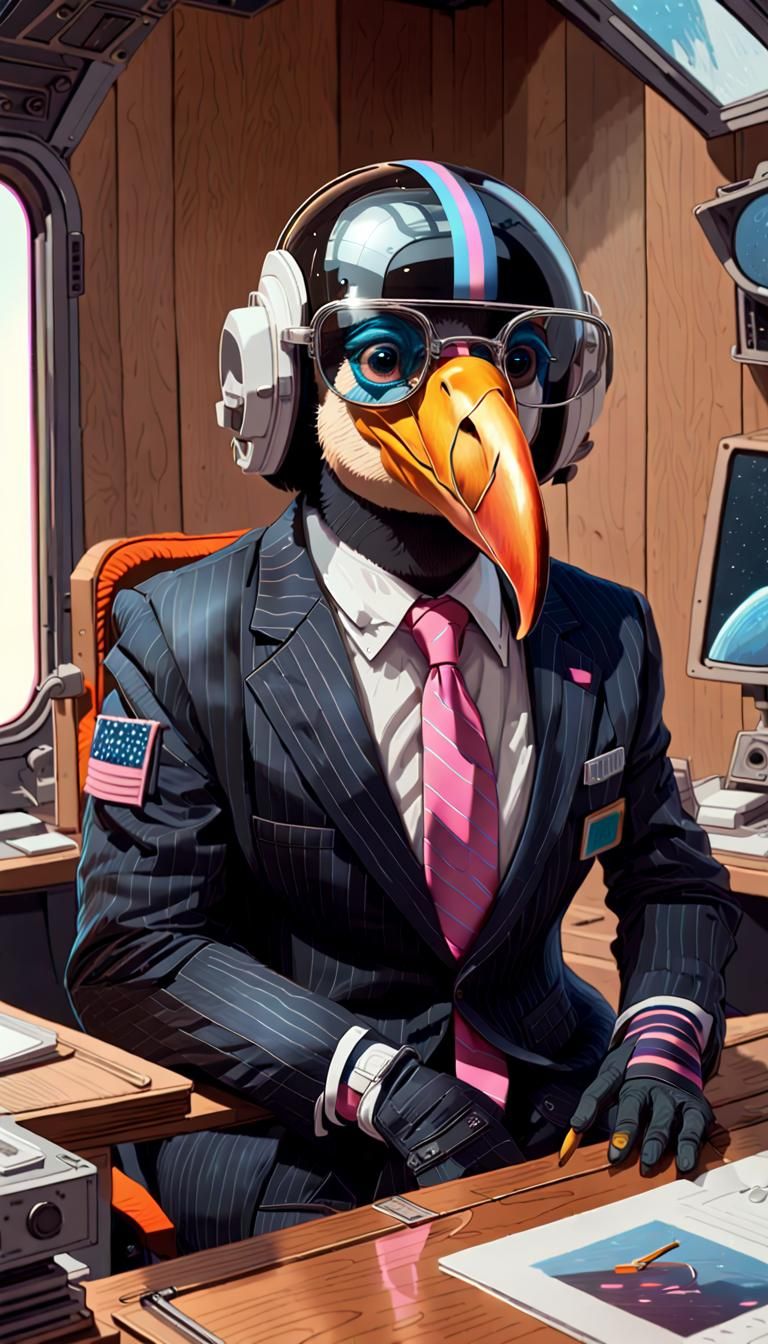 Toucan Astronaut Boss in Hyperdetailed Digital Art