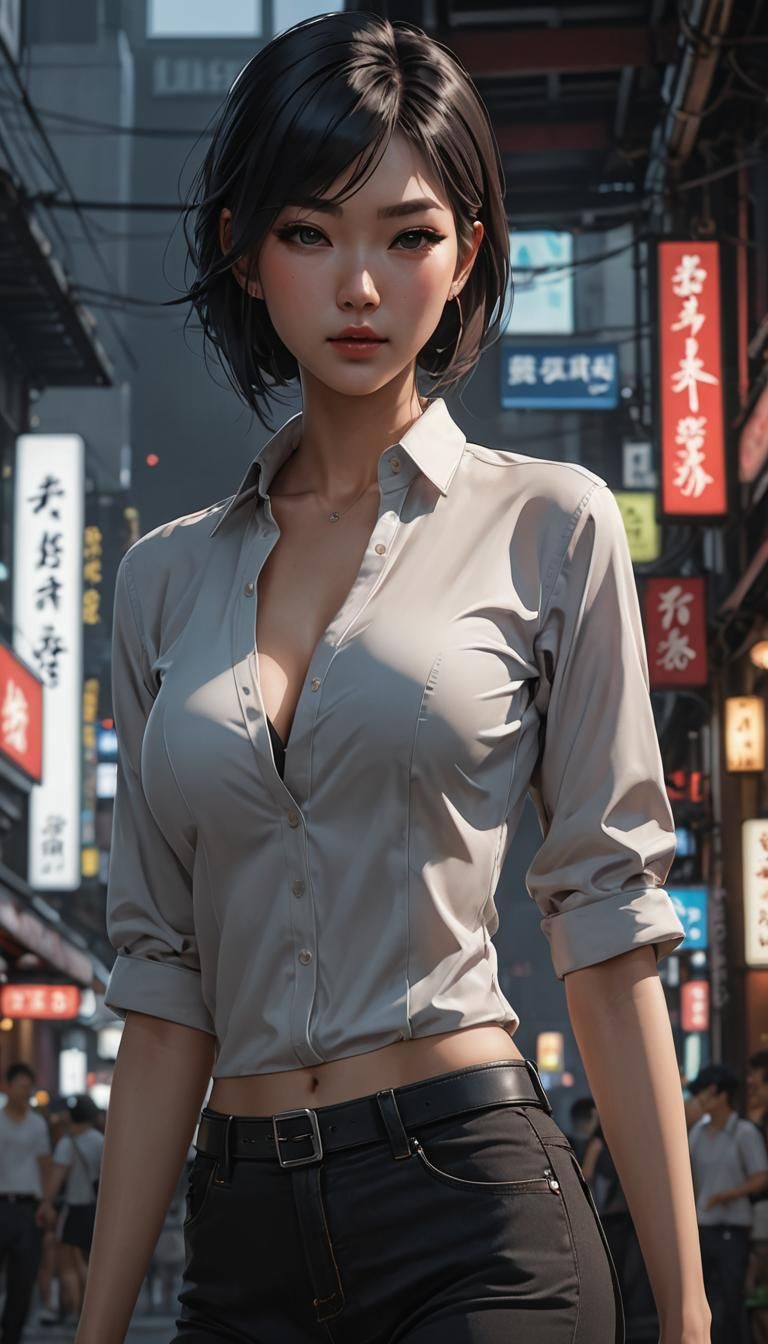 Stripping Asian Woman: Detailed 3D Anime Art