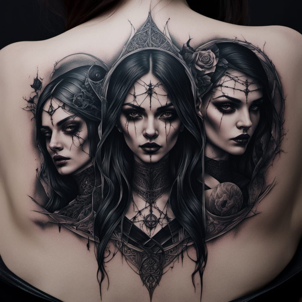 Gothic Girls Tattoo Design in Photorealistic Style