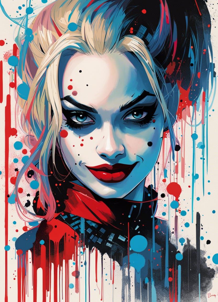 Harley Quinn Splash Art in Scribble Style